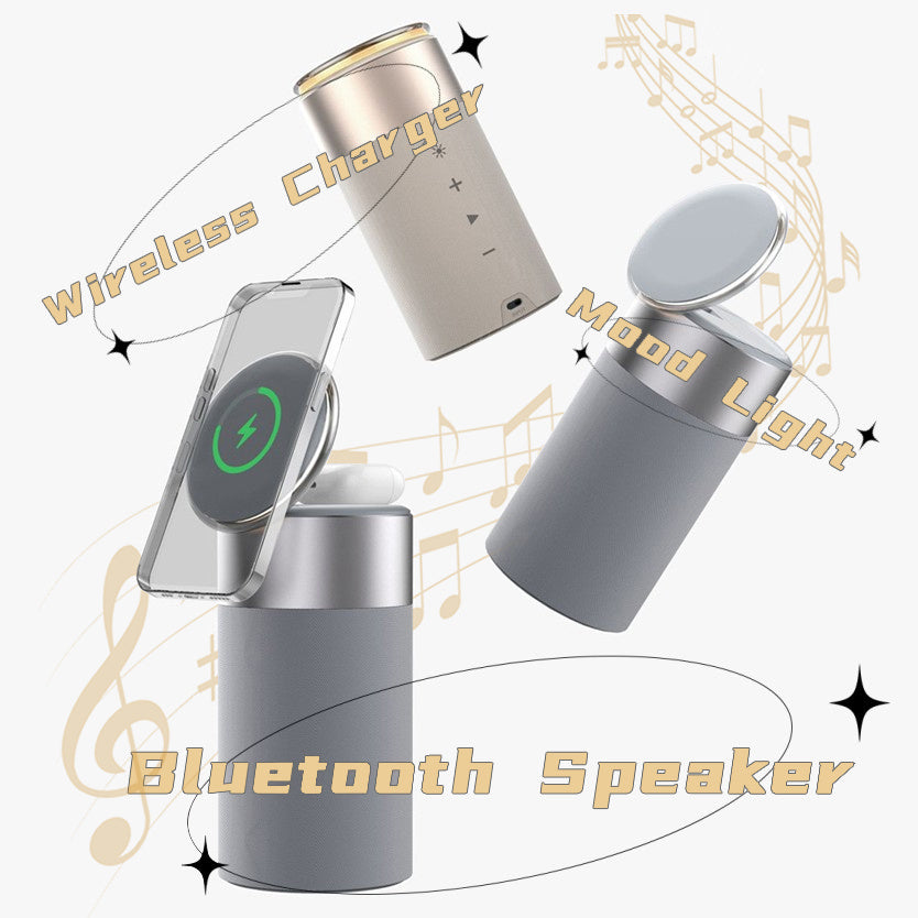 3 In 1 Multi-Function IPhone And Air-pods Wireless Charger. Bluetooth Speaker With Touch Lamp
