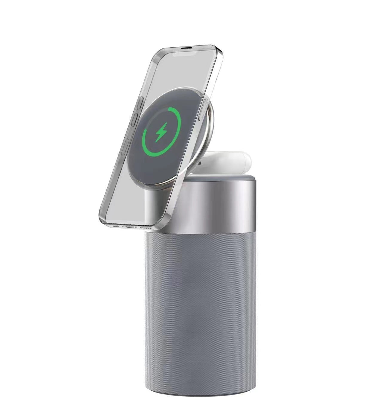 3 In 1 Multi-Function IPhone And Air-pods Wireless Charger. Bluetooth Speaker With Touch Lamp