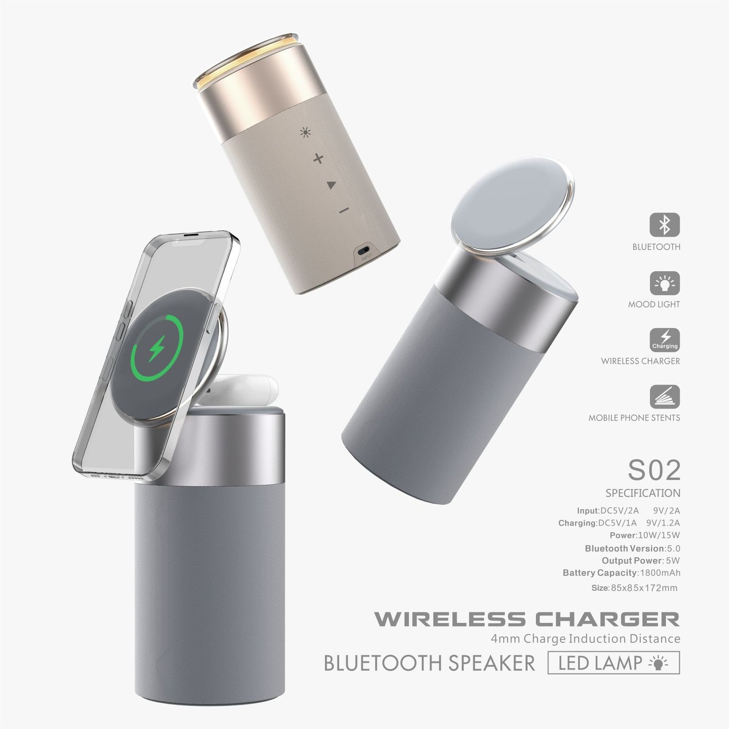 3 In 1 Multi-Function IPhone And Air-pods Wireless Charger. Bluetooth Speaker With Touch Lamp