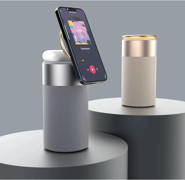 3 In 1 Multi-Function IPhone And Air-pods Wireless Charger. Bluetooth Speaker With Touch Lamp