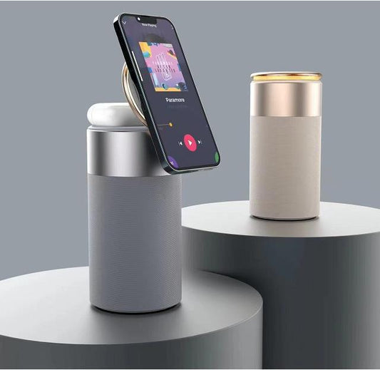 3 In 1 Multi-Function IPhone And Air-pods Wireless Charger. Bluetooth Speaker With Touch Lamp